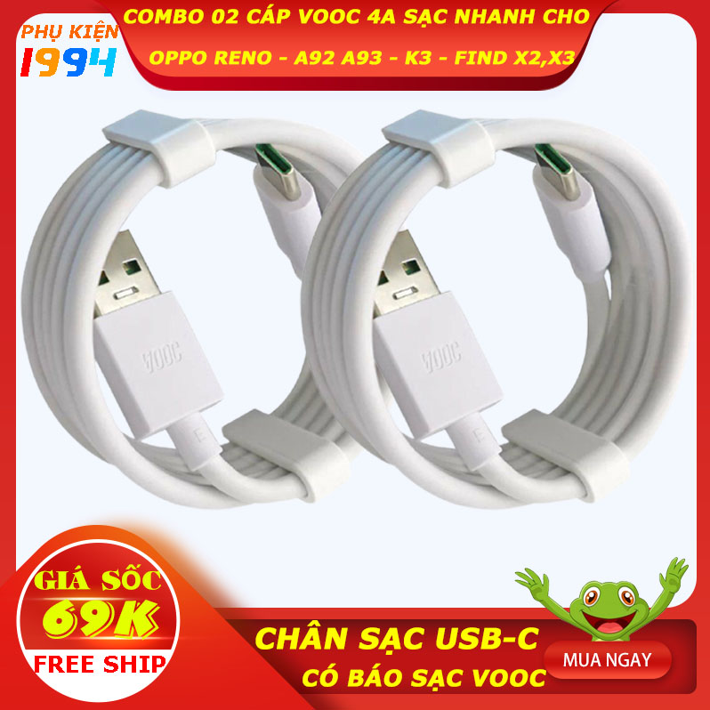 Combo 02 Cáp Sạc Vooc 5A Cho Các Dòng Oppo Reno K3 A52 A92 A93 Find X2 Find X3 R17 Chân Sạc USB C (TYPE C) Chính Hãng