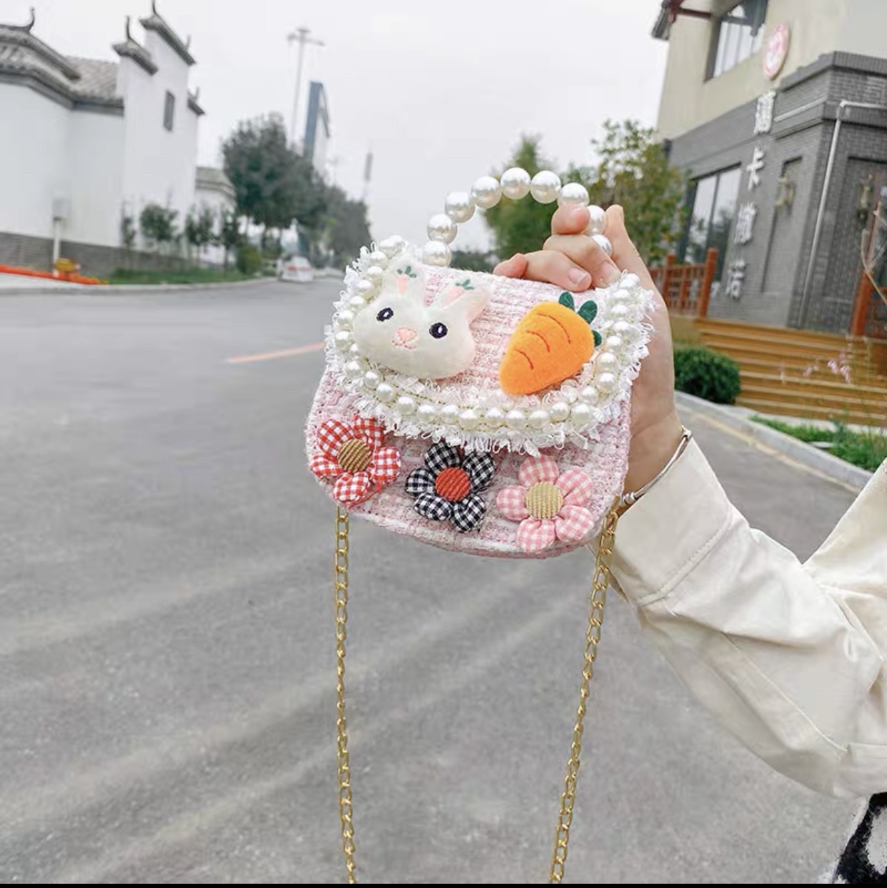túi dạ đính hoa thời trang, túi xách cho bé gái, tui xach cho be gai, Túi xách chất dạ đính hoa cao cấp cho bé gái