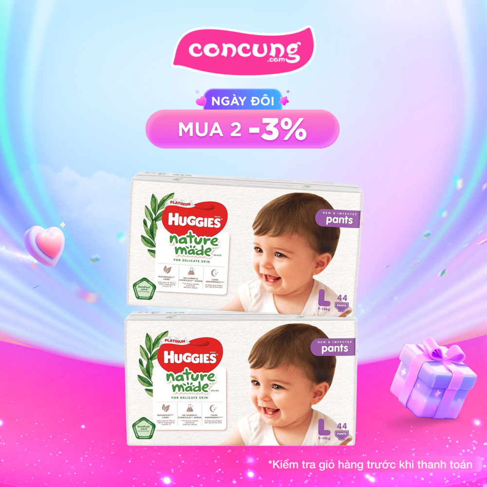 Tã quần siêu cao cấp Huggies Platinum Nature Made L 44 miếng