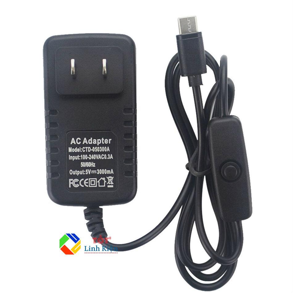 Nguồn Raspberry Pi 4 B 5V 3A Type C - Có Switch ON/OFF