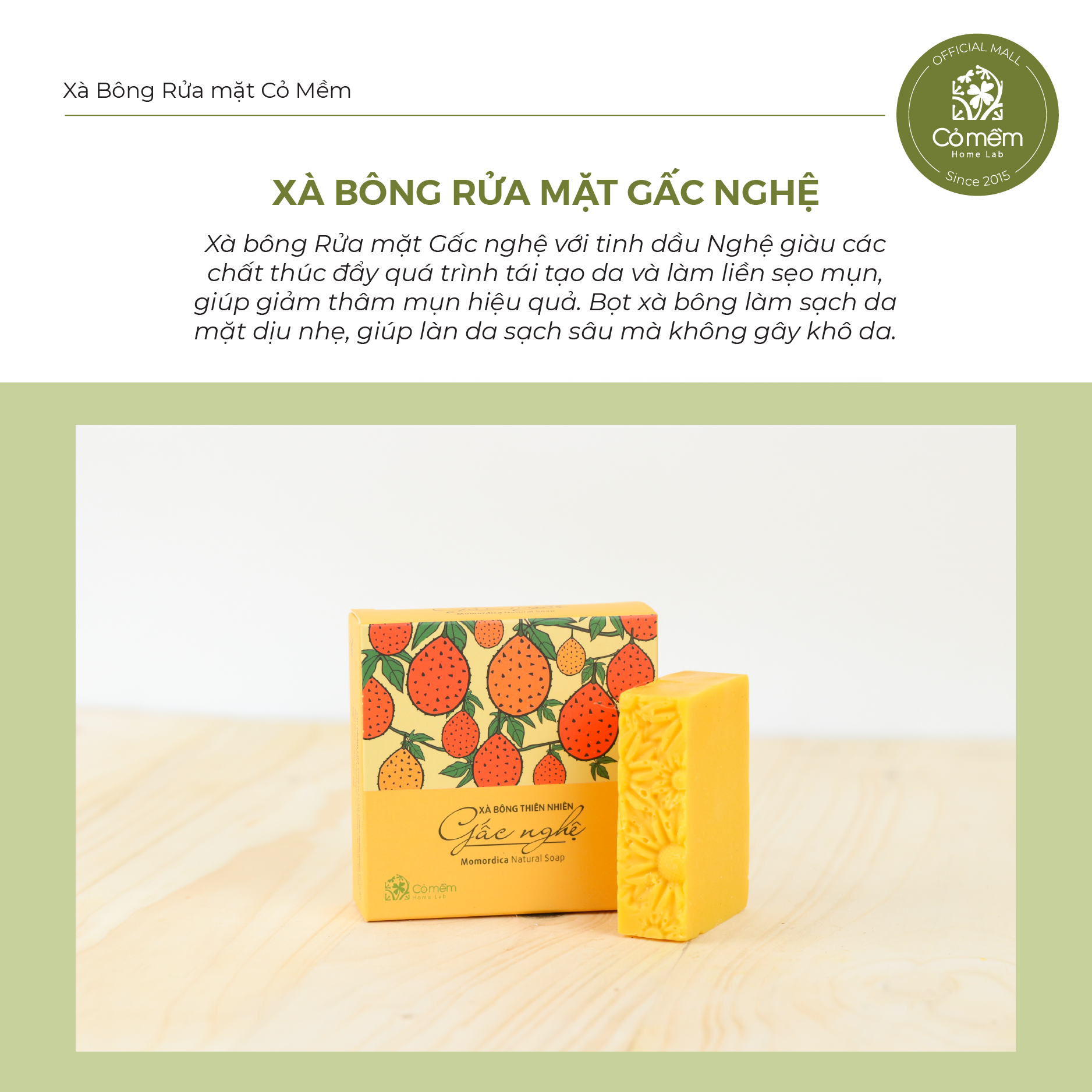 Xà Bông Rửa Mặt Cỏ Mềm Gấc nghệ/Tràm trà 90g