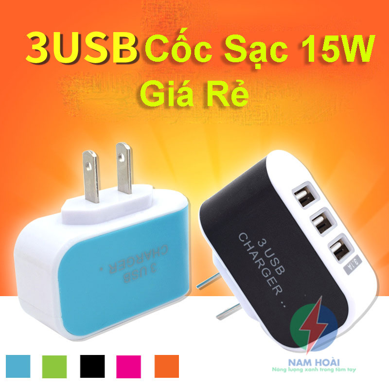 Cốc Sạc 3 Cổng USB Có Đèn LED Nhiều Màu