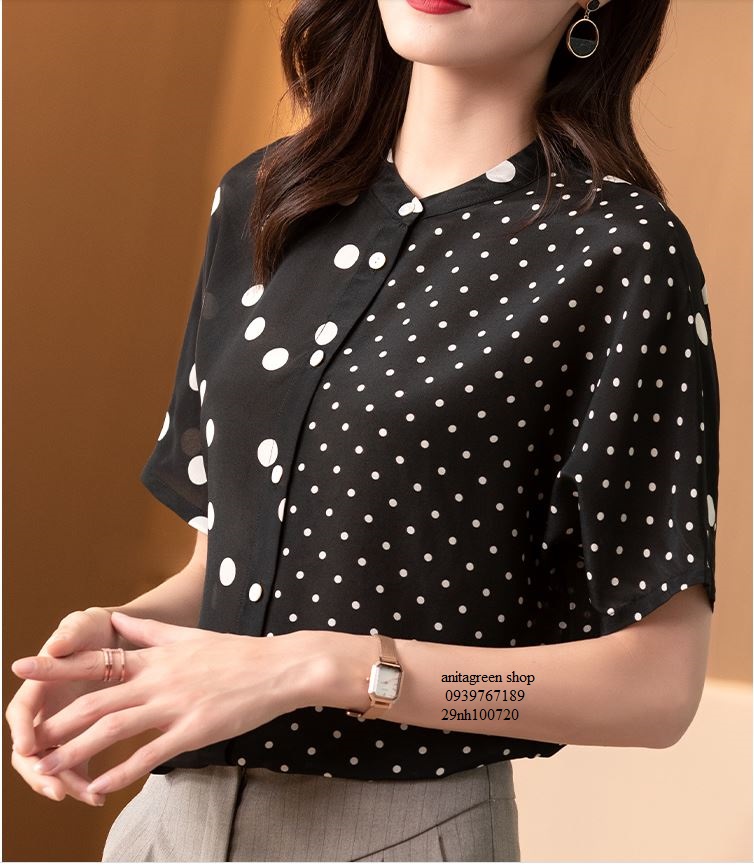 nh100720-ÁO SƠ MI NỮ CHẤM BI TA NGẮN