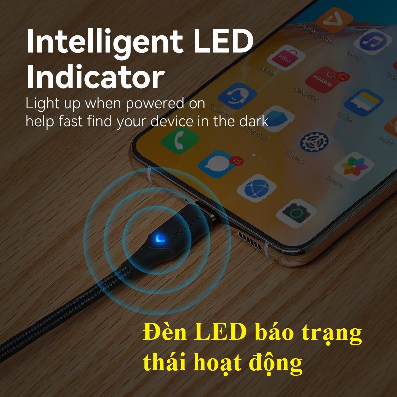 Cáp sạc và dữ liệu USB-Type_C  3A Vetion CTF (25 cm)