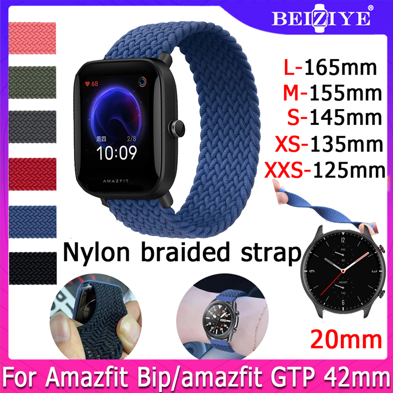 Dây đeo bện nylon 20MM cho Huami Amazfit Bip Đồng hồ thông minh Band Solo Loop Vòng đeo tay cho Amazfit GTR 42mm