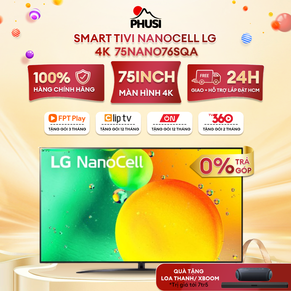 Smart tivi nanocell lg 4k 75 inch 75nano76sqa -