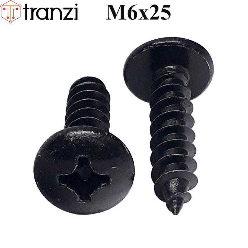 Vít bake đầu dù đuôi nhọn ren thô mạ đen m3 m4 m5 m6
