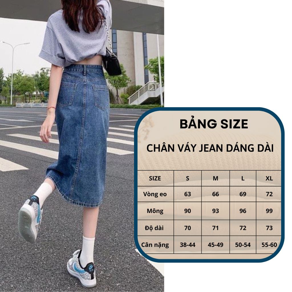 Chân váy Jean dài Midi váy jean xẻ vạt có túi chân váy bò 2 túi xẻ trước dáng chữ A màu xanh nhạt siêu cá tính mẫu TA3