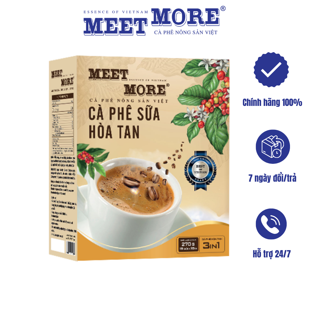 Hộp Cà Phê Sữa Đá Hoà Tan Meet More (15 Gói/ 18 Gram ) - Cà Phê Truyền Thống