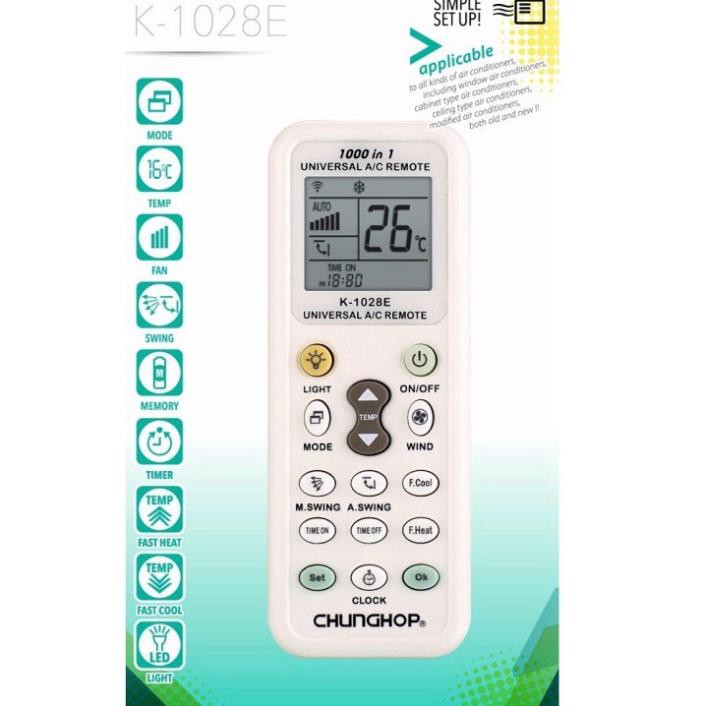 Remote 1000 in 1 điều khiển nhiều loại máy lạnh, điều hoà đa năng Chunghop K-1028E