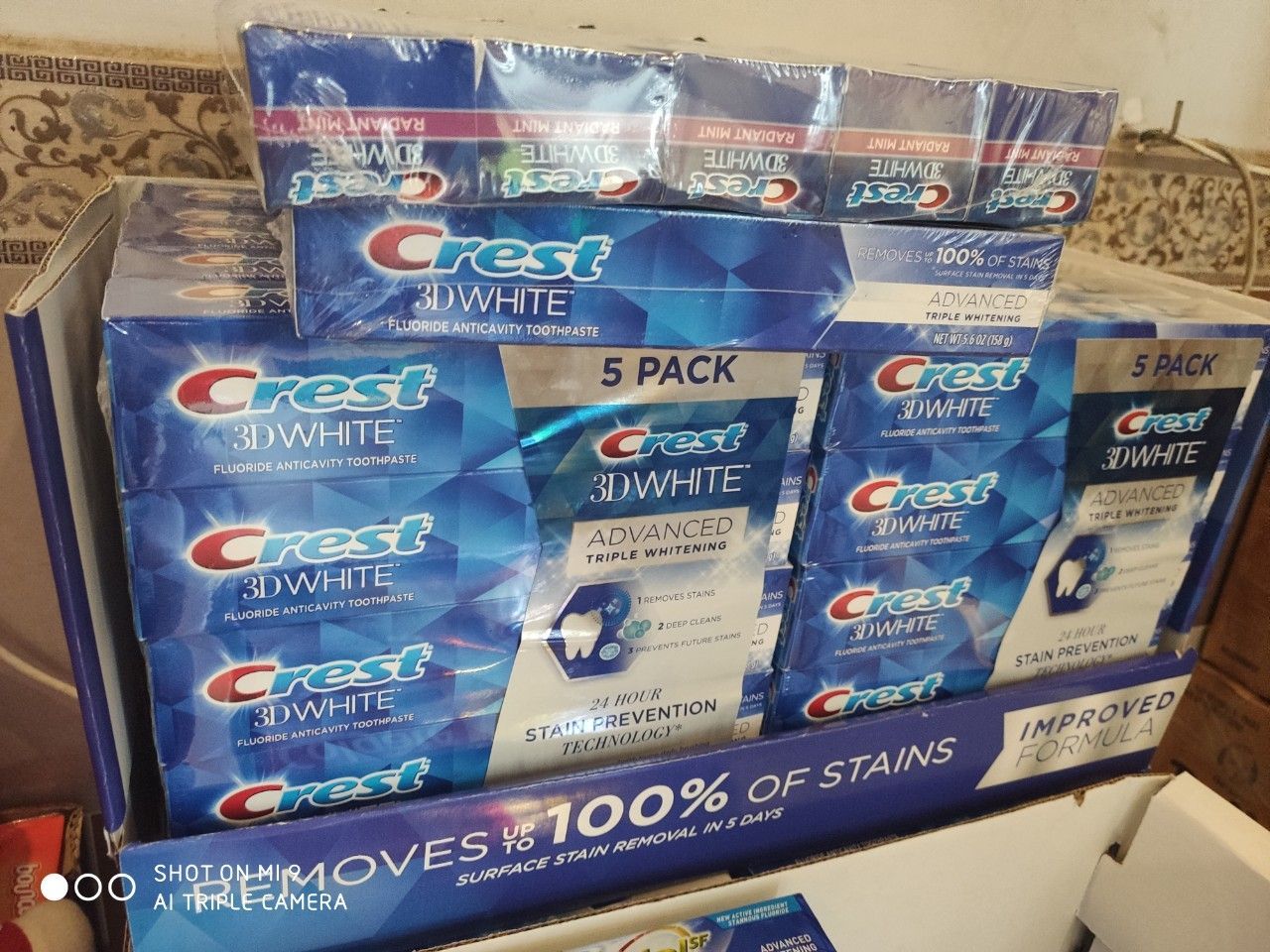 LỐC 5 KEM ĐÁNH RĂNG CREST 3D WHITE ADVANCED 147G*5 MỸ, TRẮNG SAU 3 NGÀY, CHỐNG MẢNG BÁM SUỐT 12H