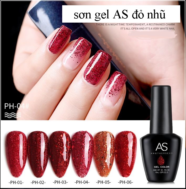 Sơn Gel AS Mã PH Nhũ Đỏ Chai Đen 15ml