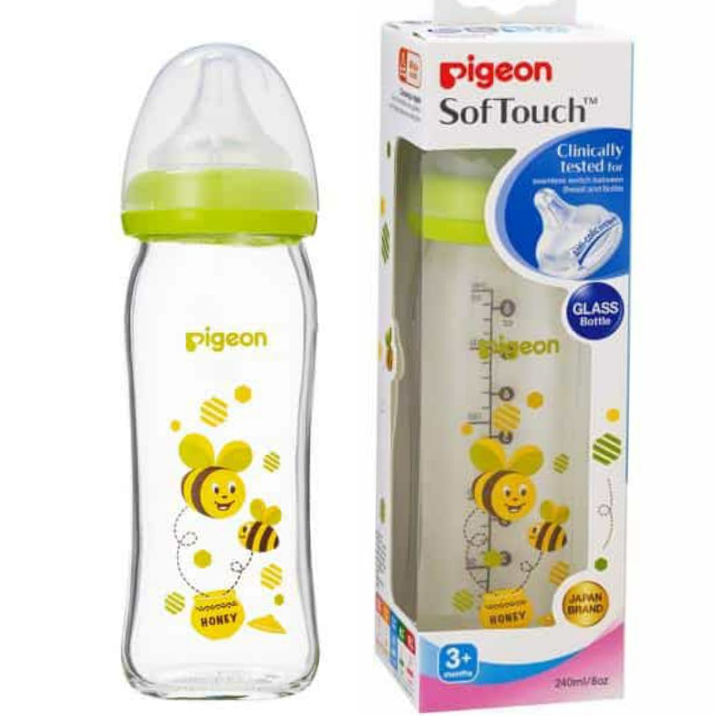 Bình sữa thủy tinh cổ rộng Pigeon Plus 240ml