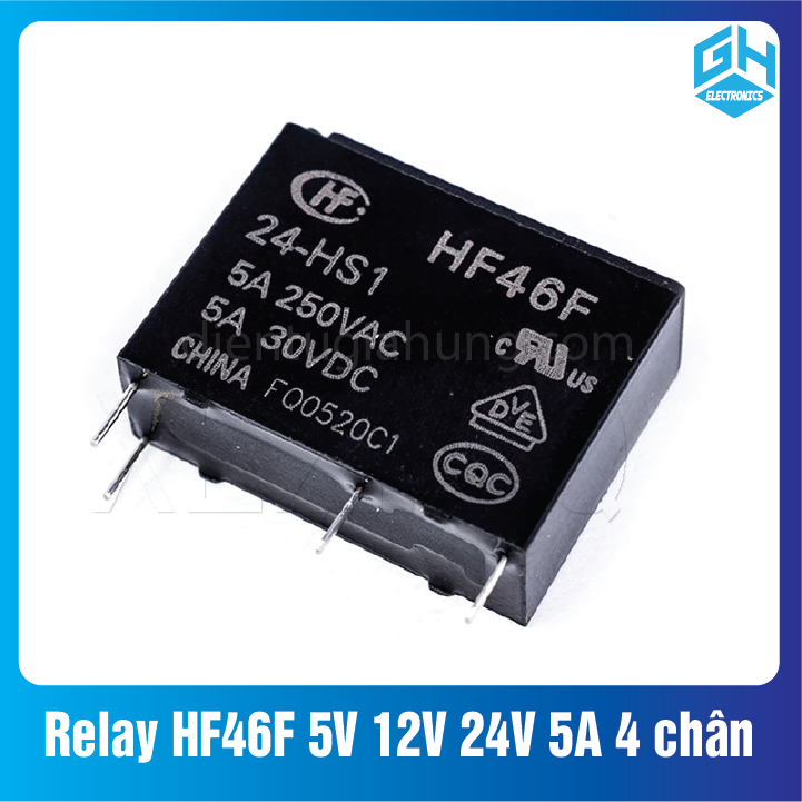 Relay HF46F các loại 5V 12V 24V 5A 4 chân