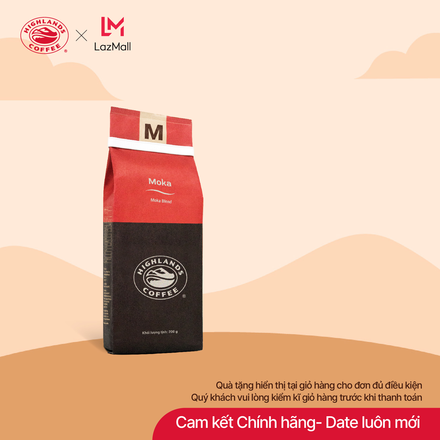[Đơn từ 799K tặng ly sứ Highlands- hiển thị tại giỏ hàng. Vui lòng check kĩ] Cà phê rang xay Moka Highlands Coffee 200g