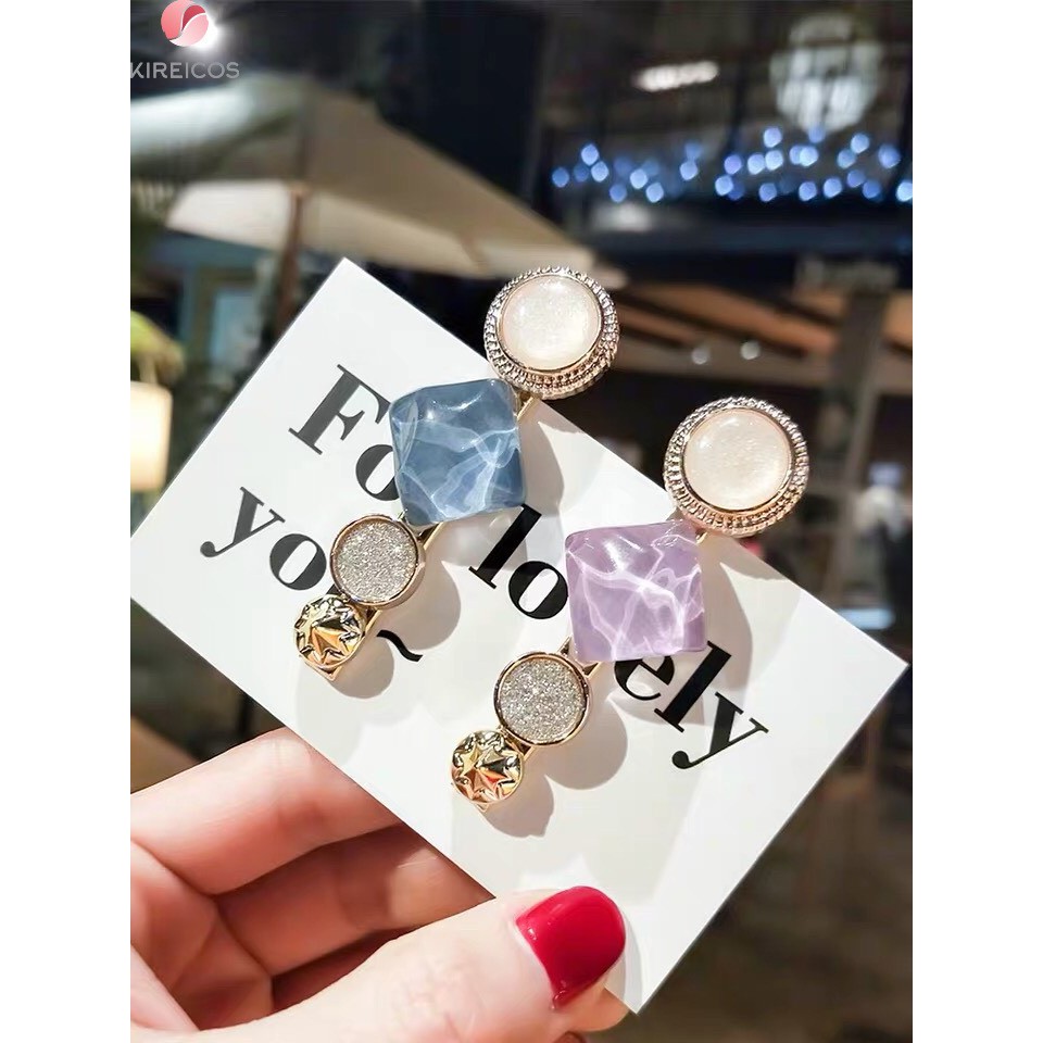 [HCM]Kẹp Tóc Cao Cấp Đính Đá Tứ Giác Nhiều Màu - Giao Màu Ngẫu Nhiên - kireicos