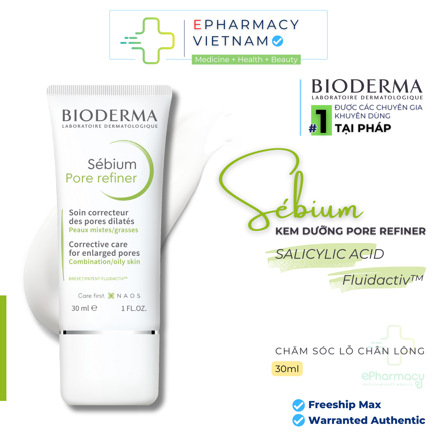 Kem dưỡng Bioderma Sébium Pore Refiner se nhỏ lỗ chân lông và giảm nhờn cho da dầu mụn 30ml