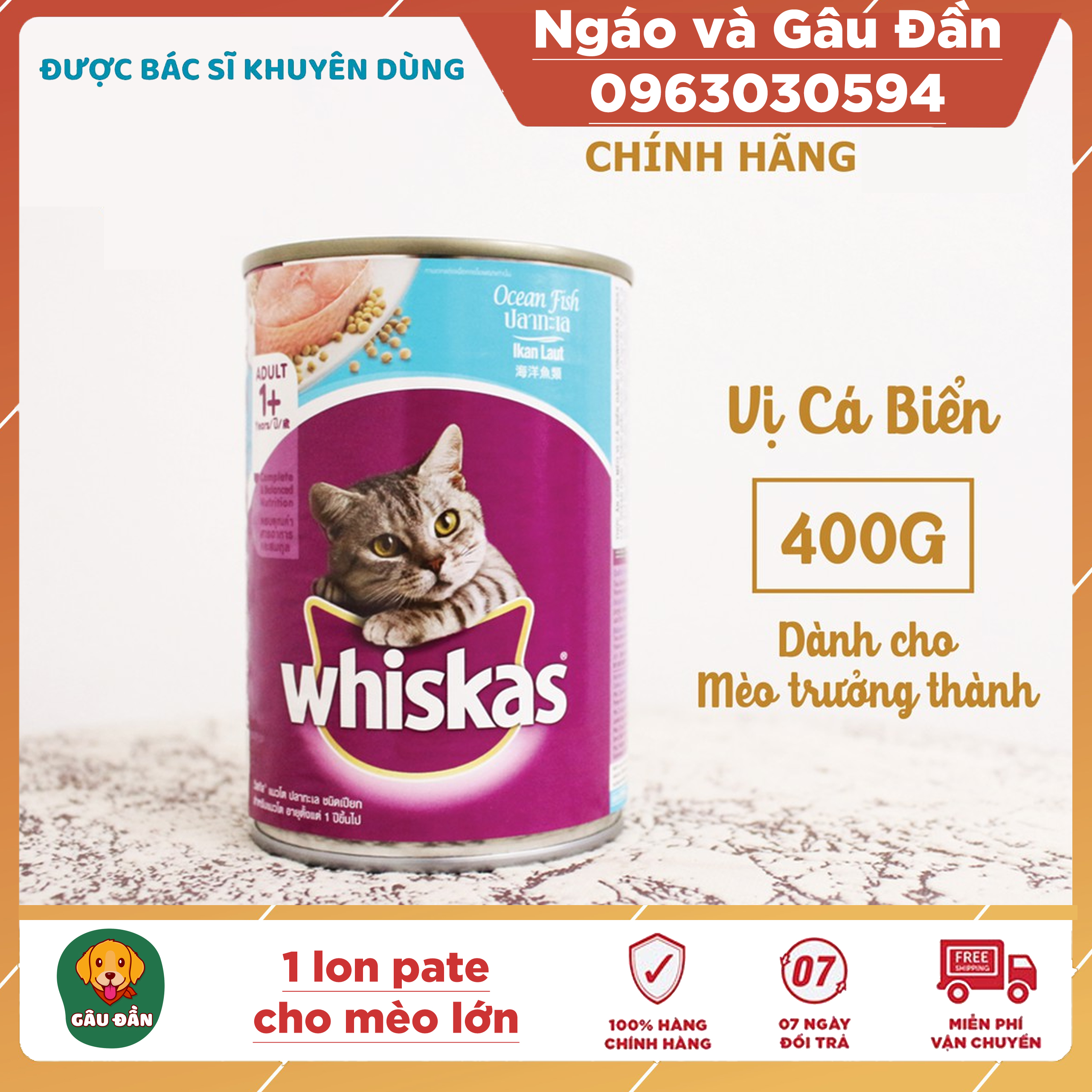 Thức ăn Pate cho mèo trưởng thành Whiskas lon 400gr Vị cá biển - Pate whiskas 400gr Ocenan fish