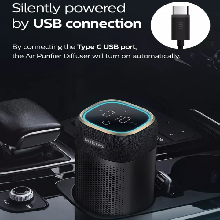 Máy khử mùi và lọc không khí trong ô tô dạng cốc nhãn hiệu Philips S7601 (GP7601, cảm biến chất lượng không khí 3 màu, sử dụng bộ lọc SaniFilter Plus 130 đời mới