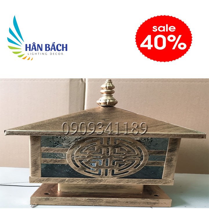 [HCM]Đèn trụ cổng D400 màu đồng giả cổ