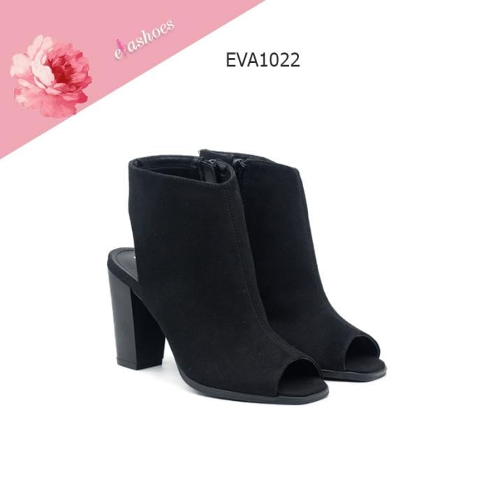 Boot Cao Gót Hở Mũi Đế Vuông Da Lộn 7cm Evashoes - Eva1022(Màu Đen)