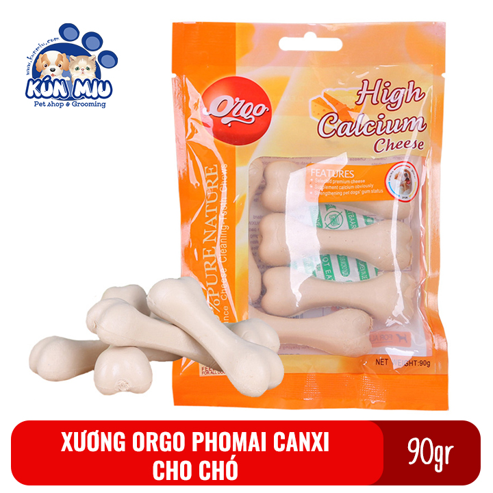 [Hoàn Tiền 10%] Xương gặm cho chó Orgo 90gr gói 5 thanh hình xương vị Phô mai bổ xung canxi, giúp sạch răng
