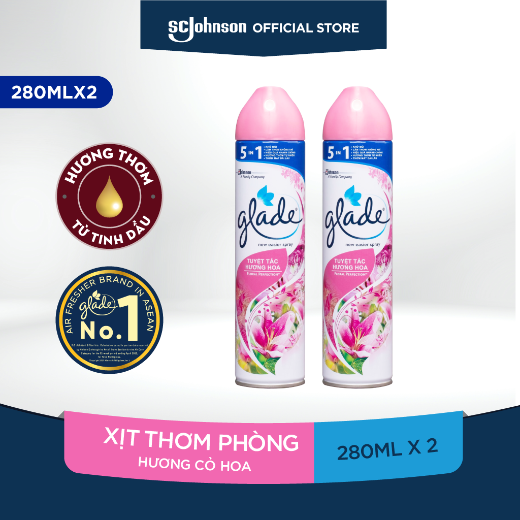 Bộ Đôi GLADE Xịt thơm phòng Hương Cỏ Hoa 280mlx2