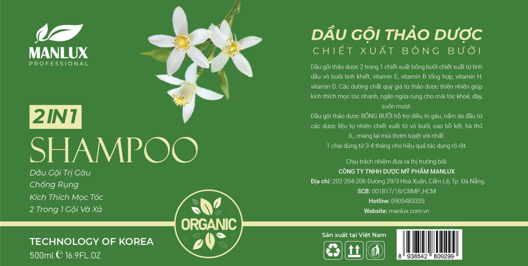 Dầu gội tinh chất bưởi ManLux
