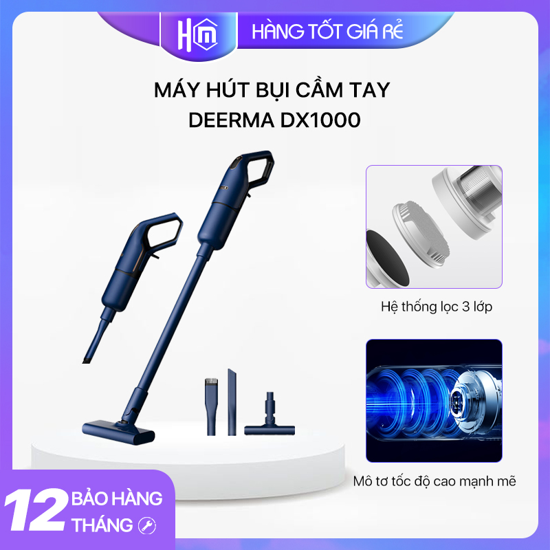 Deerma máy hút bụi dx1000w lực hút 16000pa siêu mạnh - máy hút bụi cầm tay