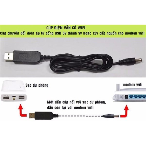 Cáp chuyển đổi điện áp từ cổng usb 5v sang 12v 9v