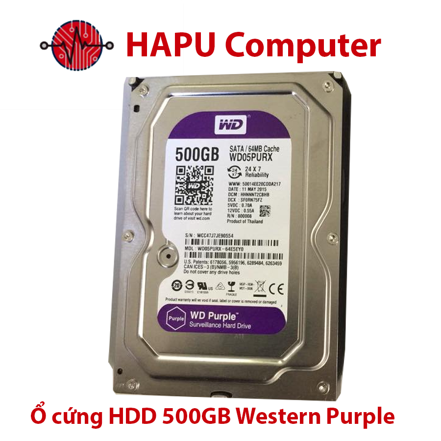 Ổ cứng HDD 500GB Western Tím | Bảo Hành 24 Tháng