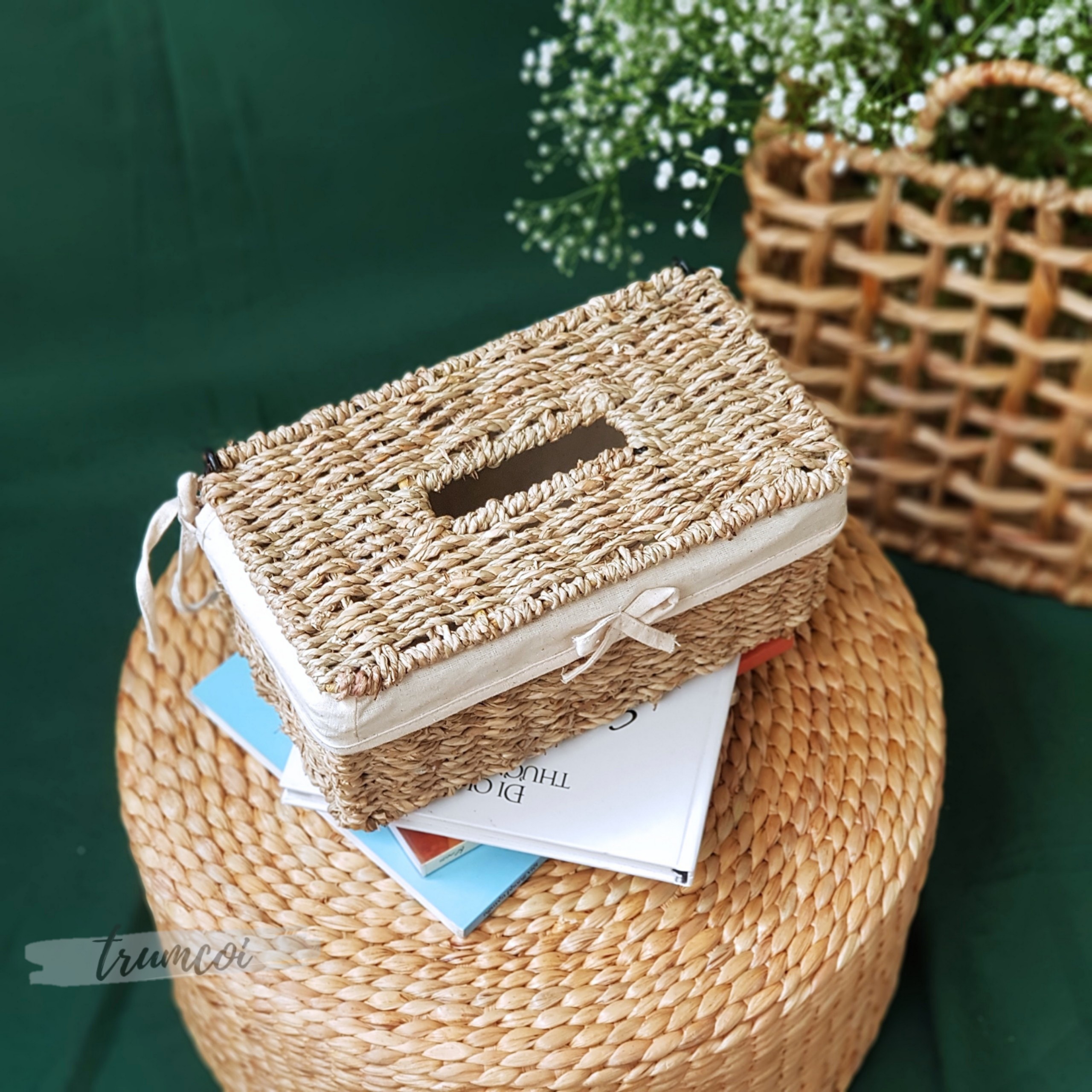 [HCM]Hộp đựng khăn giấy mây/cói