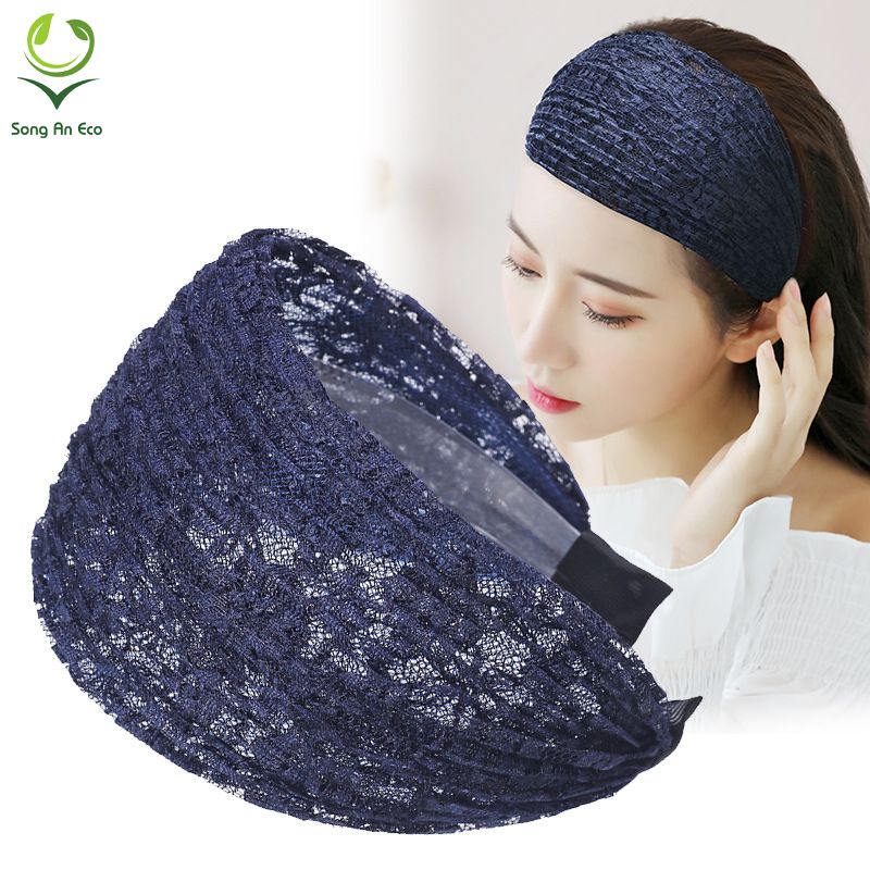 (5 màu) Bờm cài tóc bản to ren hoa dễ thương BN126