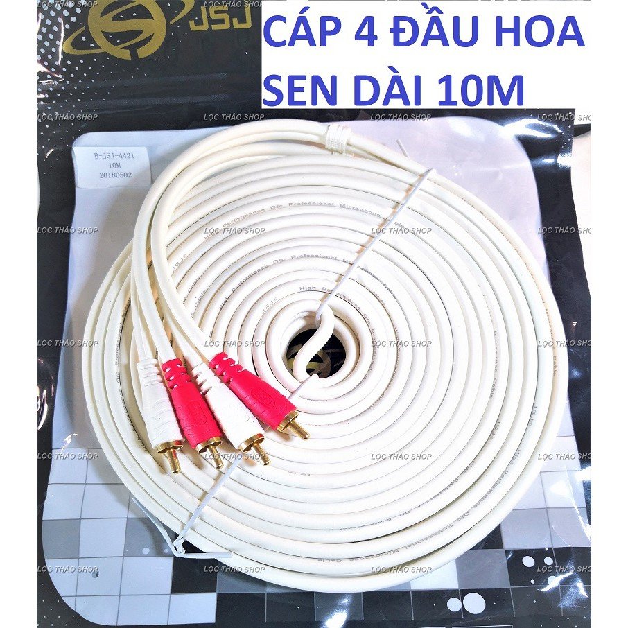Cáp av 4 đầu hoa sen cao cấp dài 1.8m,3m,5m,10m dây đồng nguyên chất - cáp av 4 đầu hoa sen