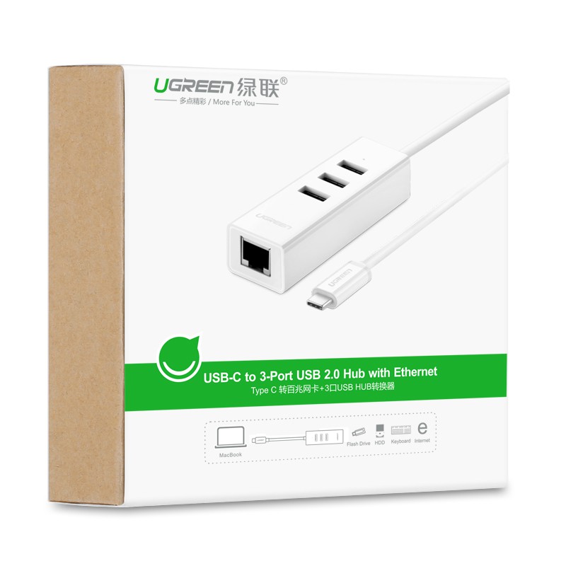 Cáp chuyển đổi usb type c sang lan + hub usb ugreen 20792 - usb to lan chuẩn c - hàng chính hãng