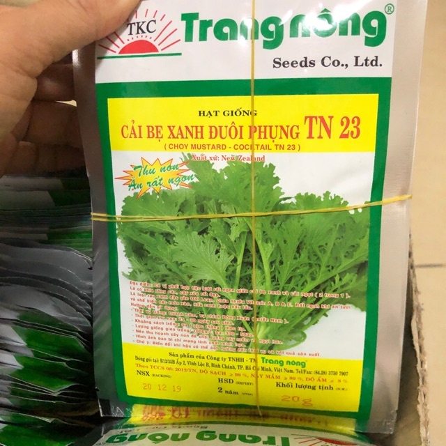 Gói 20gram hạt giống cải bẹ xanh đuôi phụng trang nông tn 23