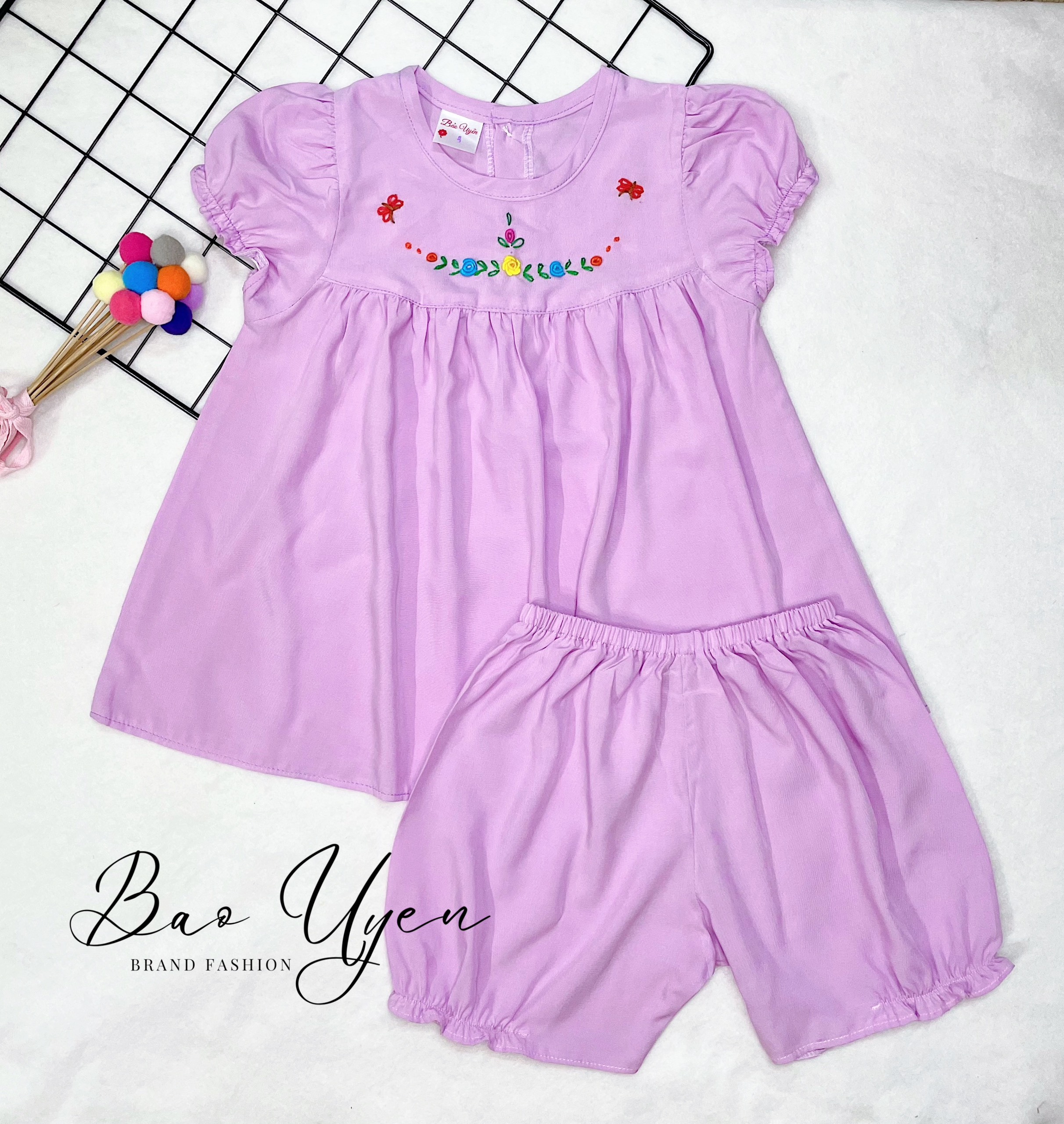 Bộ Tole(Lanh) Bé Gái Thêu Tay Thủ Công