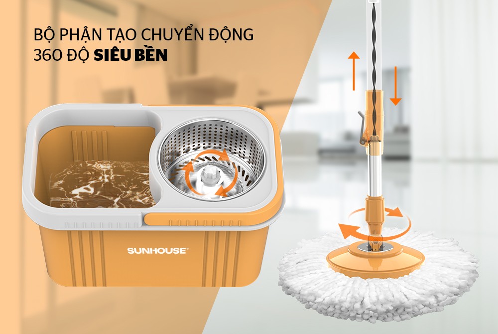 Bộ lau nhà xoay 360 độ SUNHOUSE KS-CL350PO Bảo hành chính hãng 6 tháng + Tặng thìa cơm gỗ