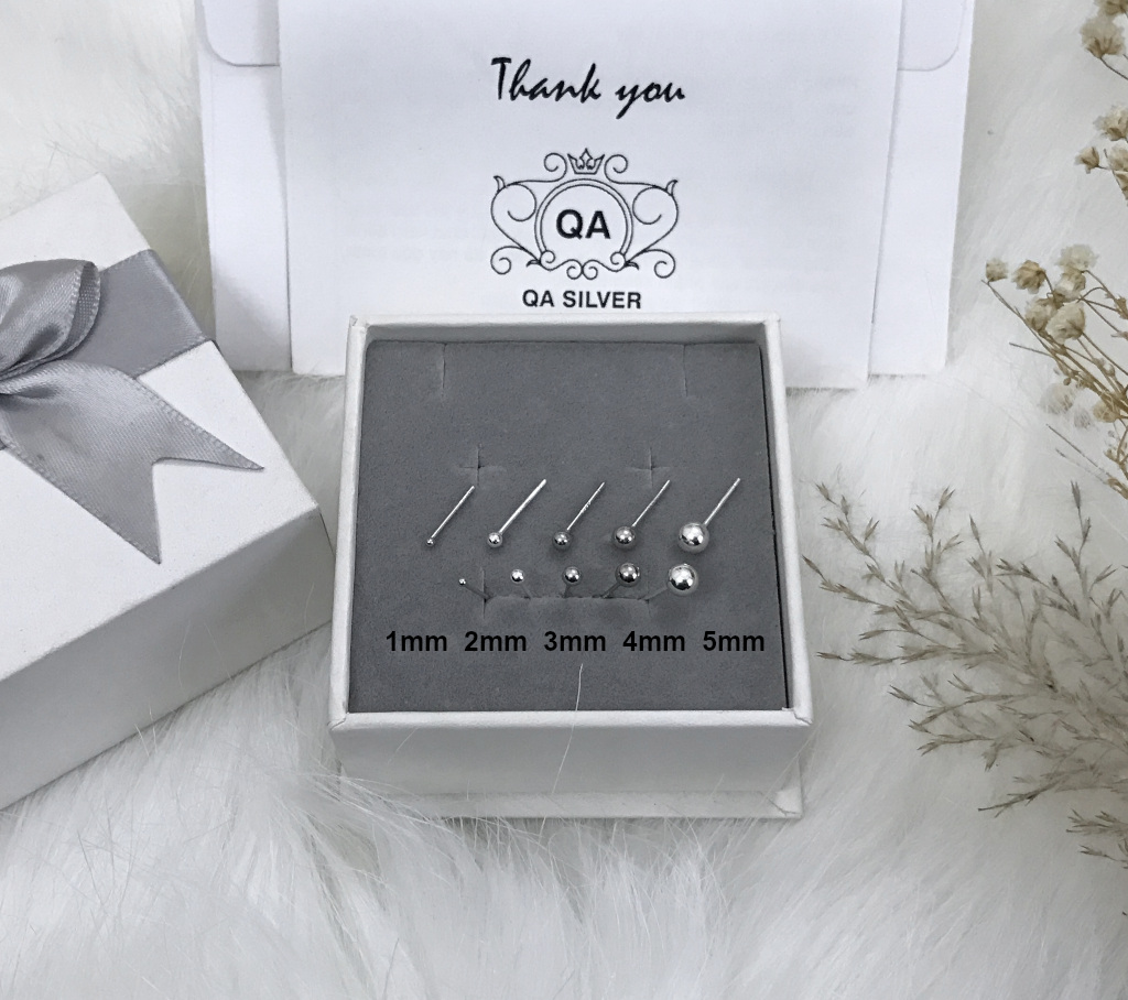 Bông tai bạc 925 bi nụ tròn khuyên nam nữ trơn tối giản S925 BASIC QA SILVER Earrings EA170508