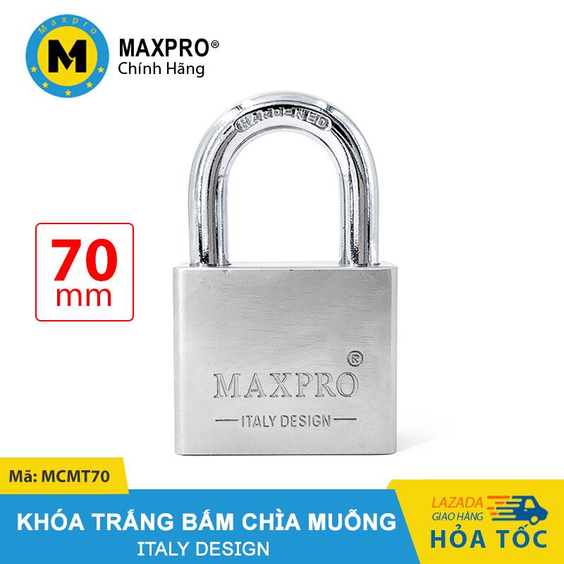 Ổ Khóa Trắng Bấm MAXPRO Càng Thường Chìa Muỗng 70mm - MCMT70