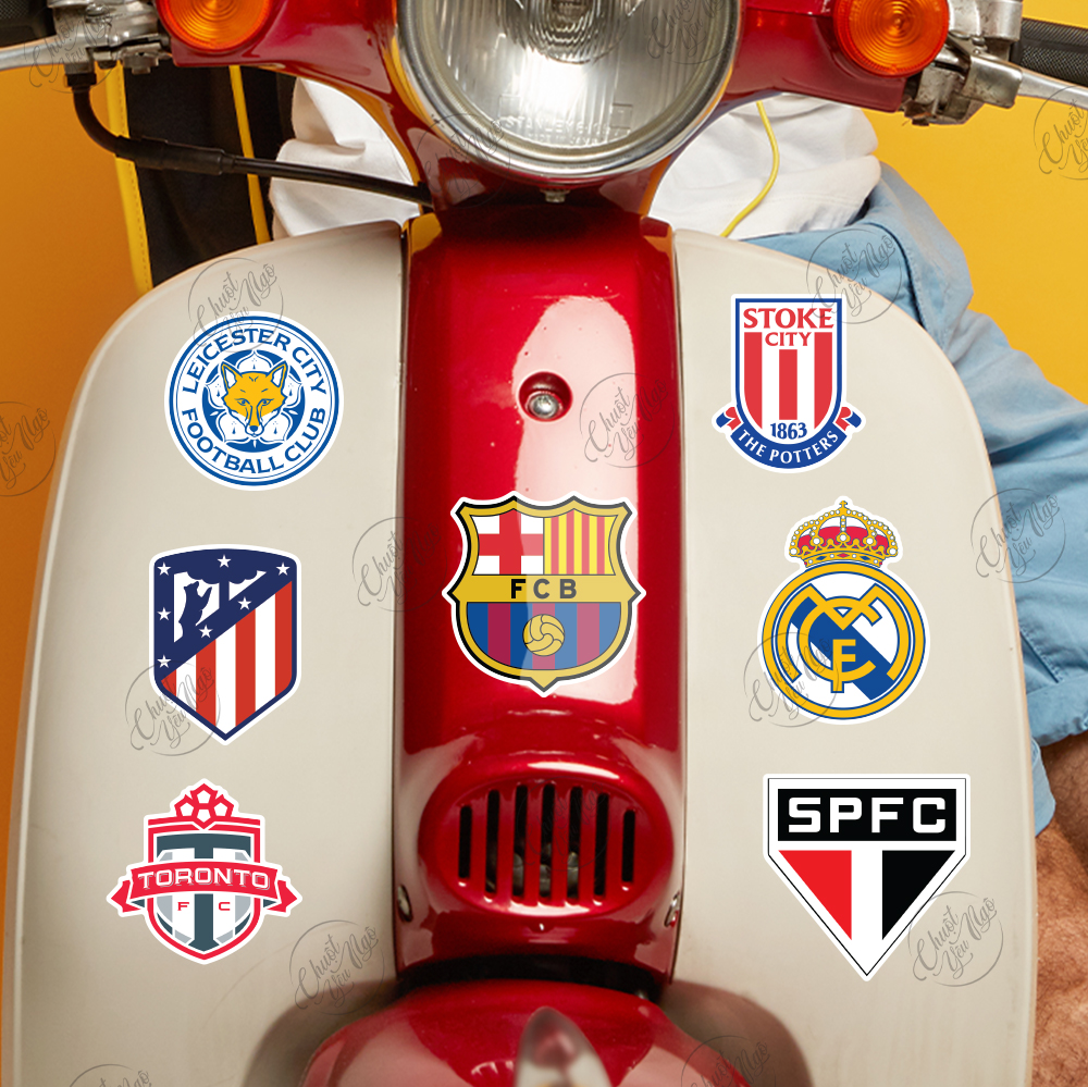 Combo 40 sticker logo CLB BÓNG ĐÁ nổi tiếng Manchester United Real Madrid Barcelona Chelsea Arsenal Liverpool FC