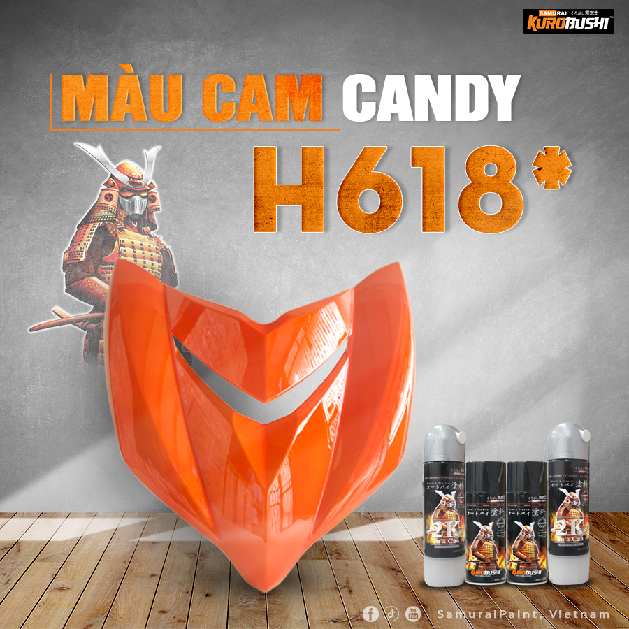 Sơn xịt samurai màu cam candy - mã h618