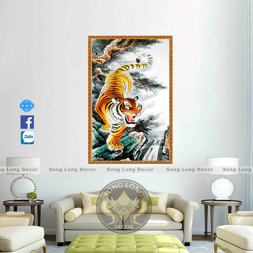 Tranh dán tường 3d ngoạ hổ, tranh dán tường con hổ - tranh con cọp - tranh rồng hổ