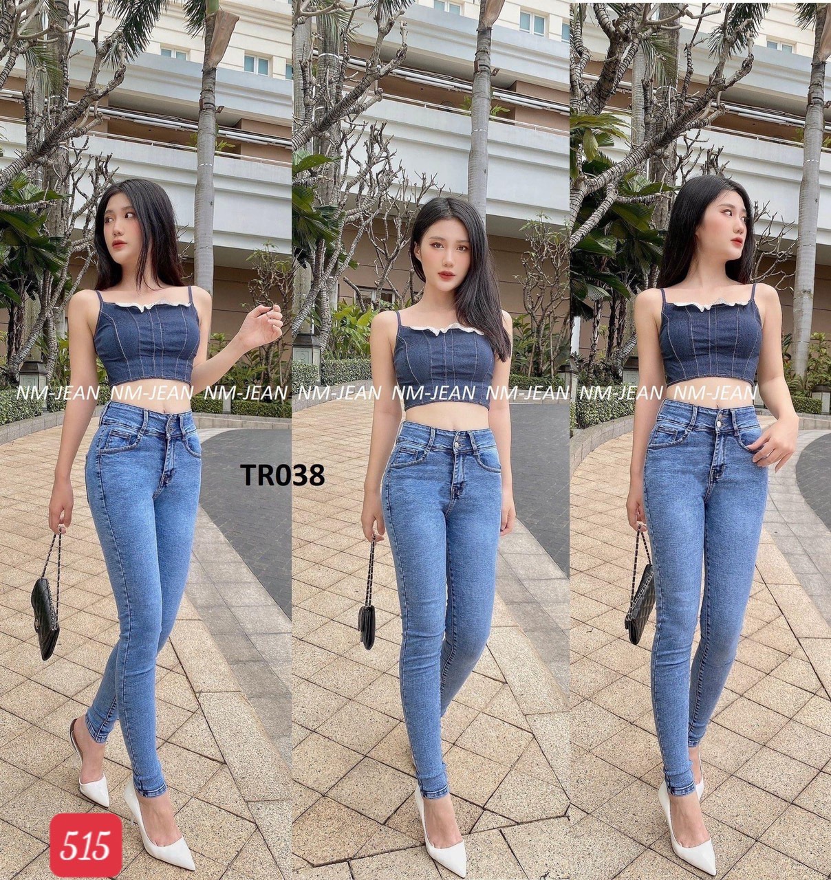 Quần jean nữ lưng cao màu xanh phối 2 nút siêu xinh, quần bò nữ co giãn form chuẩn dáng đẹp thời trang AlanaFashion - MQ515A