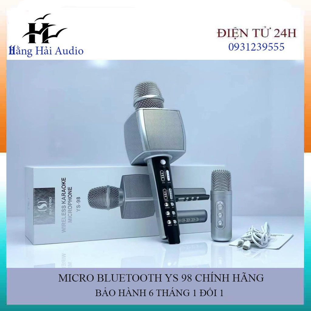 Micro Bluetooth Hát karaoke YS 98 cao cấp, gồm 2 micro song ca