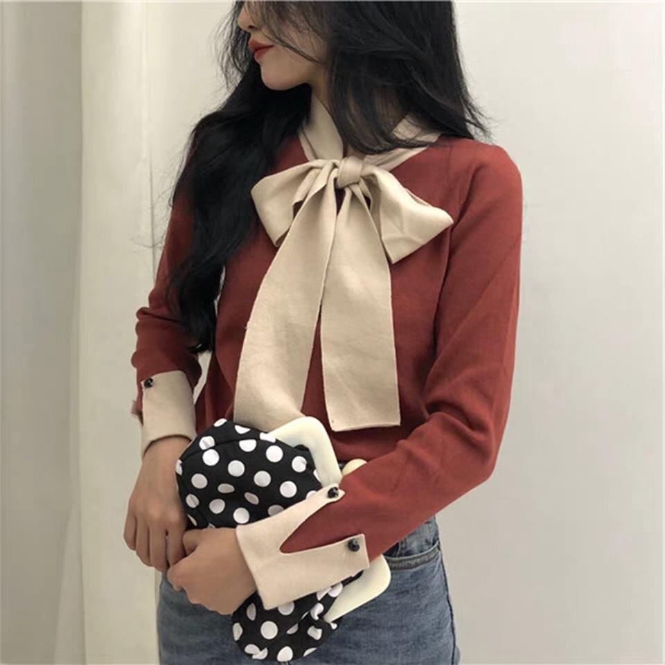 Áo thun len cổ nơ cao cấp