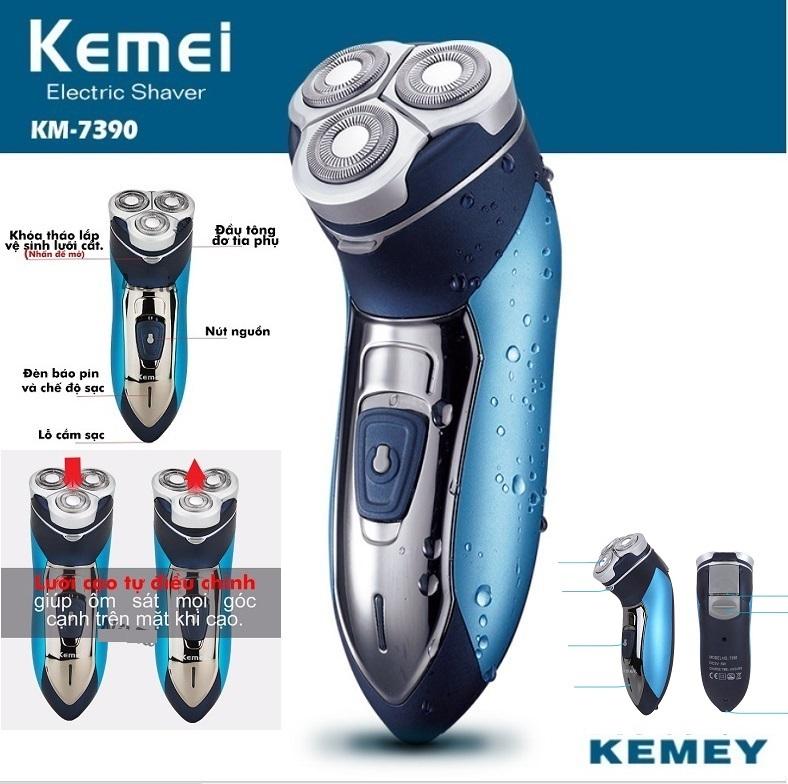Máy cạo râu 3 lưỡi tròn chống nước cao cấp kemei km-7390 - hàng nhập khẩu