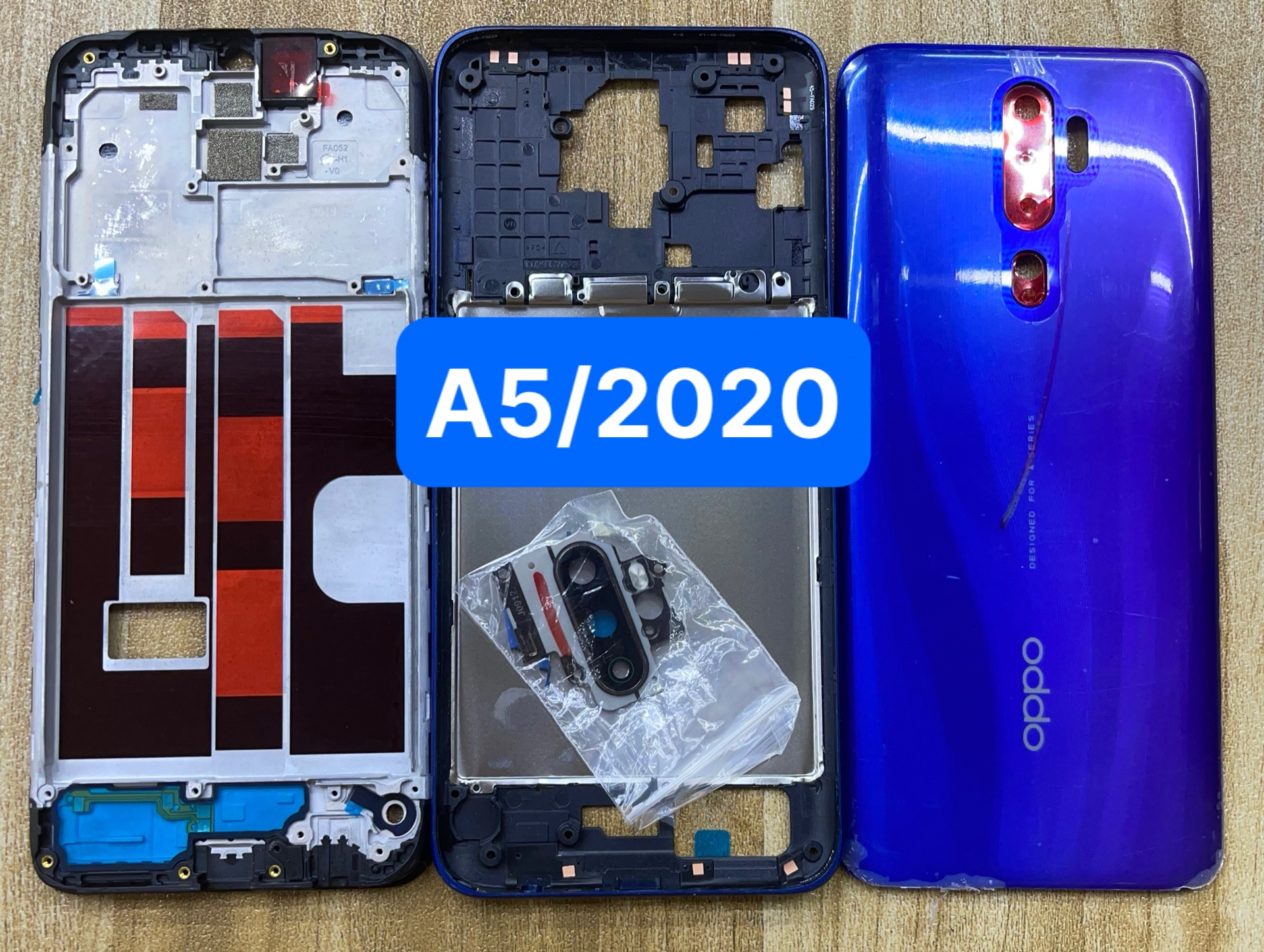 bộ xương vỏ oppo  A5/ 2020 (gồm:kính cam,phím bấm,lưng,sườn)