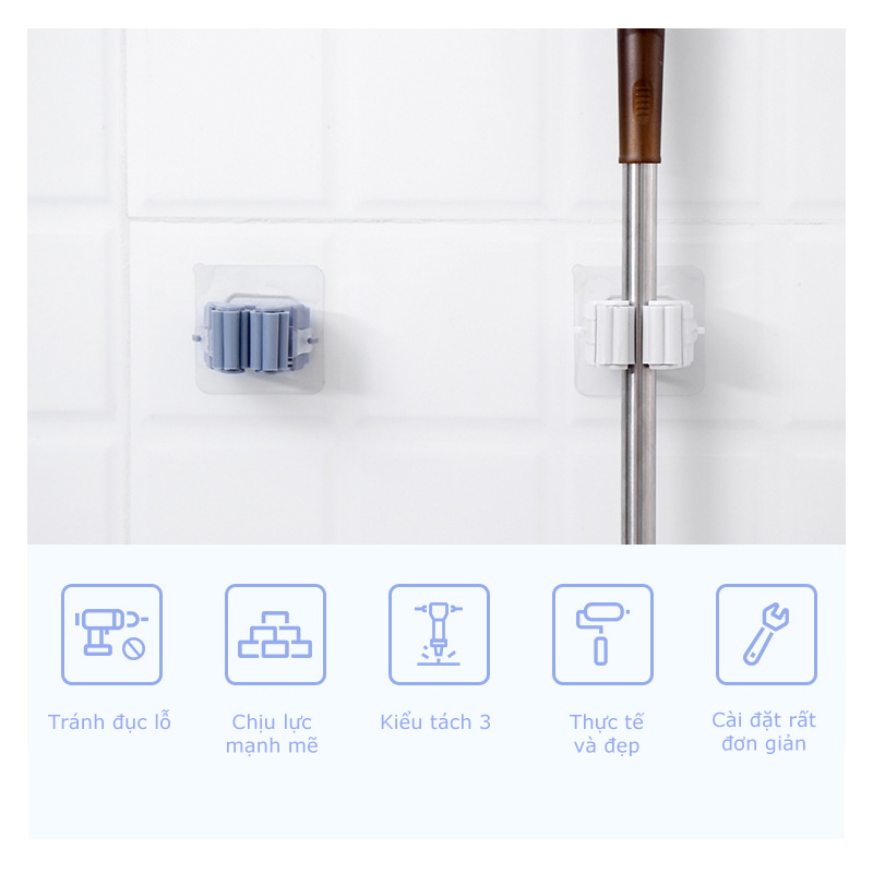 Móc Dán Tường Kẹp Giữ Chổi