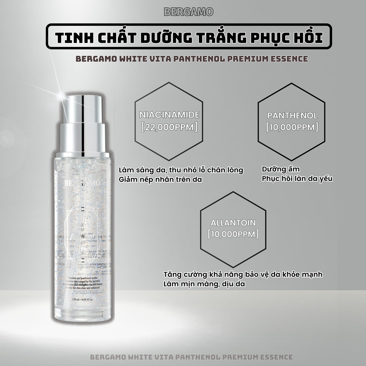 Tinh Chất Dưỡng Trắng, Dưỡng Ẩm Và Phục Hồi Da Bergamo White Vita Panthenol Premium Essence 120ml